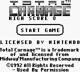 Total Carnage title screen for GameBoy